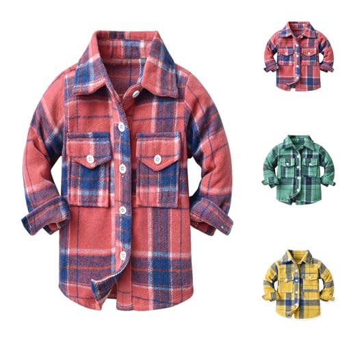 Kids Toddler Flannel Jacket Shirt Plaid Long Sleeve Lapel Button Down Shacket Baby Boys Long Sleeve