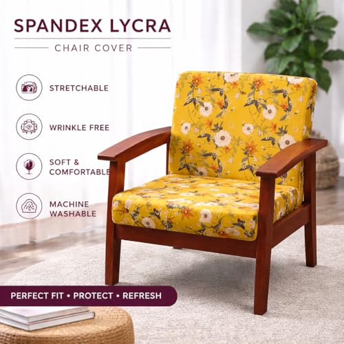 Image of STITCHNEST 'Contour Fit Series' Stretchable Printed Wooden Sofa Cover (Pack of 2) - Elastic Wooden Chair Cover | Wooden Sofa Seat Cover | Size - 20-21 x 20-21 x 3-5 in
