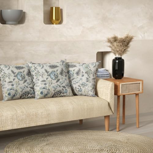 Image of Pure Cotton Quilted Cushion Cover 16x16 Inch | Anokhi Print Decorative Throw Pillow Cover | Soft Cotton Sofa Cushion Cover with Hidden Zipper | Living Room Bedroom Home Decor