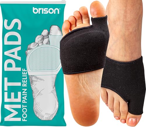 BRISON Podiatrist-Designed Metatarsal Pads for Women & Men - Ball of Foot Cushions for Pain Relief Gel Sleeves from Metatarsalgia Sesamoiditis Morton’s Neuroma Calluses - 2 Pairs (Black, Medium)