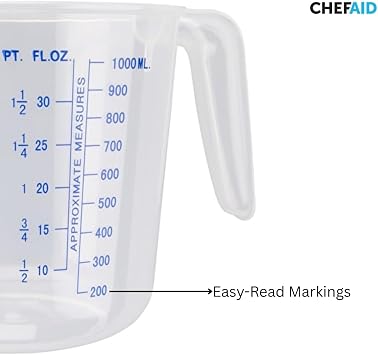 Chef Aid 1 Litre Plastic Measuring Jug, BPA-Free