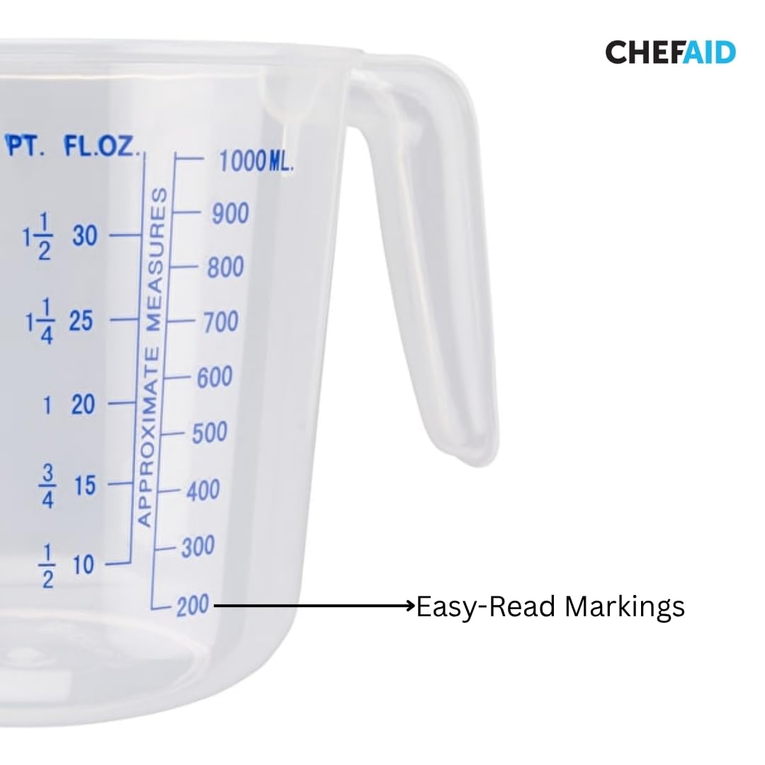Chef Aid 1 Litre Plastic Measuring Jug, BPA-Free, Transparent Liquid Measuring Cup with Easy-Read Markings, Ideal for Cooking, Baking, and Food Preparation - 4