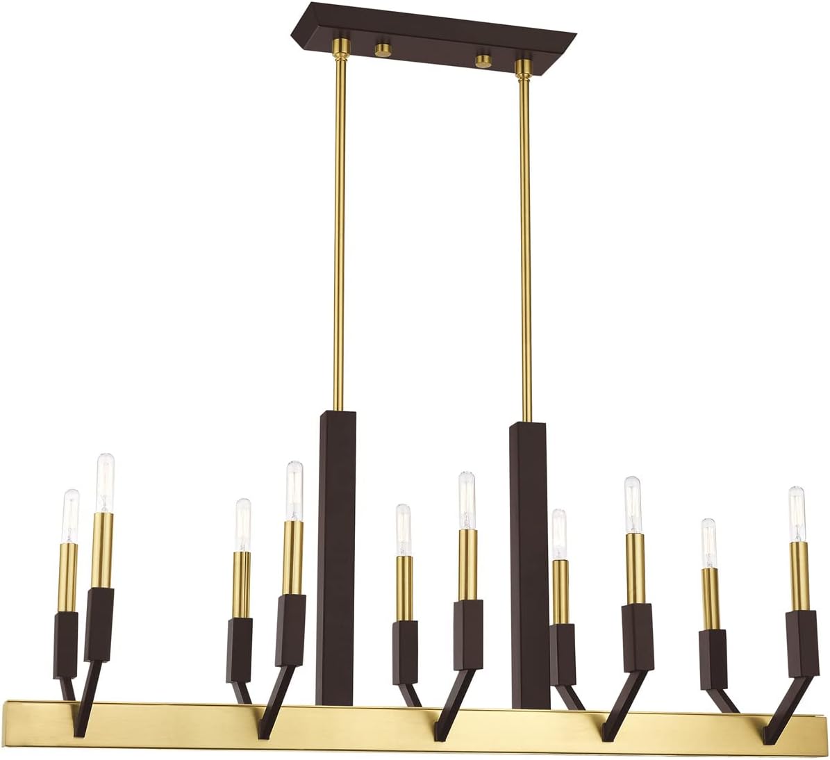 Livex Lighting 51168-12 Beckett - Ten Light Linear Chandelier, Satin Brass/Bronze Finish