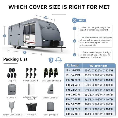 Image of VINPATIO RV Cover 24-27ft: Heavy Duty Travel Trailer Cover, Camper Cover | 7 Layers Top, RV & Trailer Cover, Toy Hauler Cover with Extra Windproof Straps, Tongue Jack Cover, Gutter Covers