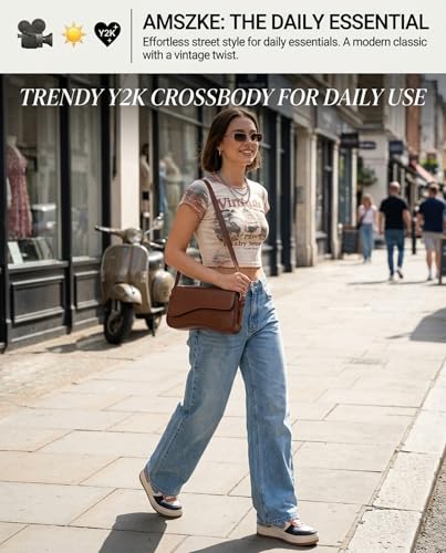 Image of Amszke Shoulder Bag for Women Y2K Crossbody Purse PU Leather Underarm Handbag 2 Adjustable Strap for Daily Commute Travel