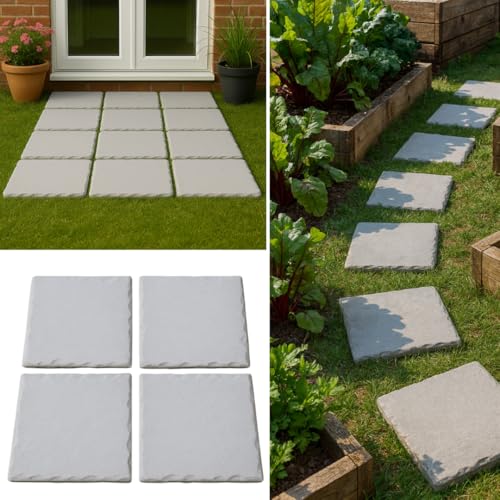 Weatherproof Plastic Garden Paving Stones No-Dig 30x30cm Path Tiles Set of 4 Grey Panels with Super-Grip Base Modular Design for Instant Garden Paths Patios & Outdoor Walkways