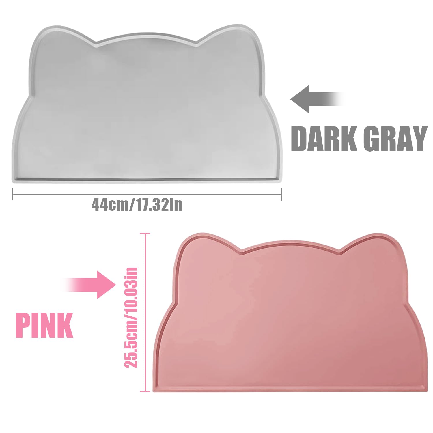 RYAN 2 Pezzi Tappetino Ciotole Gatto 48 * 25.5 cm Tappetino Sottociotola per Gatti Tappeto Pappa Gatto Impermeabile Tappetini Antiscivolo Ciotola Animale Silicone (Rosa, Grigio)