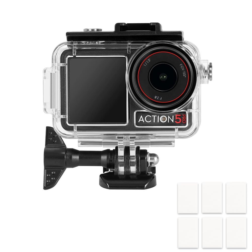 Custodia impermeabile per DJI Osmo Action 5 Pro/4/3, 60 M/196 FT Subacquea Custodia Subacquea, Montaggio Rapido Morsetto + 6 Inserti Antiappannamento per Osmo Action 5 Pro/4/3