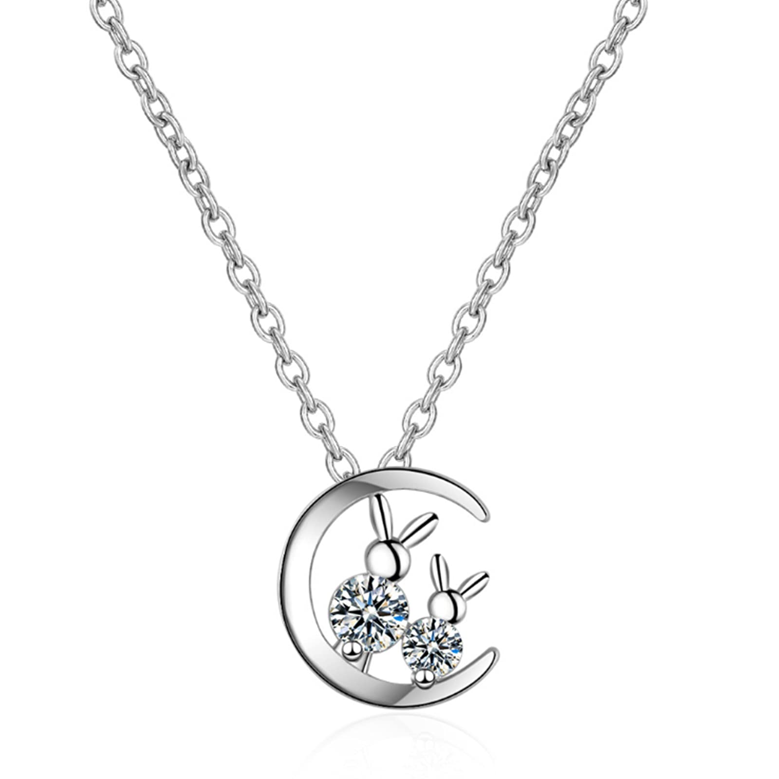 Collier en argent 925 chat lune au fini étincelant micro-incrusté
