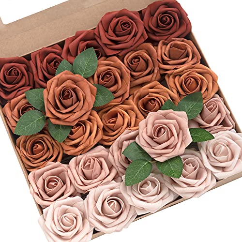 Ling's moment 50Pcs Artificial Roses in Amber Shades