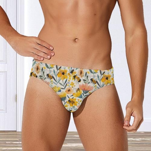 Cute Bees Flowers Novelty Men's Brief Swimwear Pants Swimming Trunks Beach Shorts Underwear4