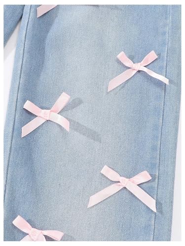 GORGLITTER Girl's Baggy Jeans Cute Bow High Waist Wide Leg Jeans Zipper Closure Denim Pants4