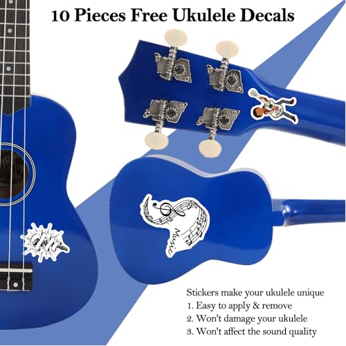 Image of Everjoys Soprano Ukulele Beginner Kit 21 Inch w /Free Online Lesson Gig Bag Tuner Picks Strap, Fast to Learn (Shinny Blue）