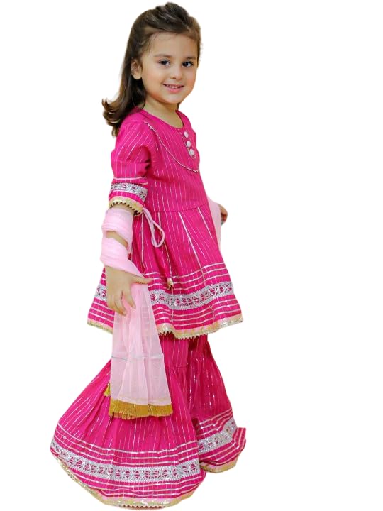Image of LITTLE GINNIE Girls Kurta Sharara Set | Traditional Ethnic Wear for Kids