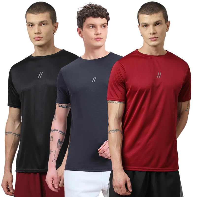 Image of ATICX Slim Fit Polyester Sports T-Shirt for Men - Round Neck Quick Dry Fit Half Sleeve Breathable Stylish Gym & Workout Tee - Lightweight Running Cycling Football Swimming Training Sportswear Top
