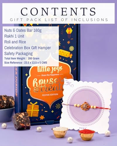 Image of Hyperfoods Rakhi with Chocolate Gift Hampers For Brother Raksha Bandhan Gift Hamper Little Joy Box Nuts and Dates Bar 160g with Ganesha Rakhi Roli & Rice Chocolates Gift Pack Rakhis with Gift Hamper For Brother