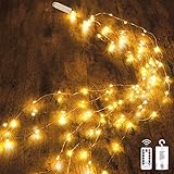 Dekofun Lichterbündel 2M 200 LED Lichterschweif Batteriebetrieben, 8 Lichtmodi Wasserfall Lichterkette mit Fernbedienung, Timer, Wasserdichte Lichterstrang für Innen Außen Weihnachten Deko - Warmweiß