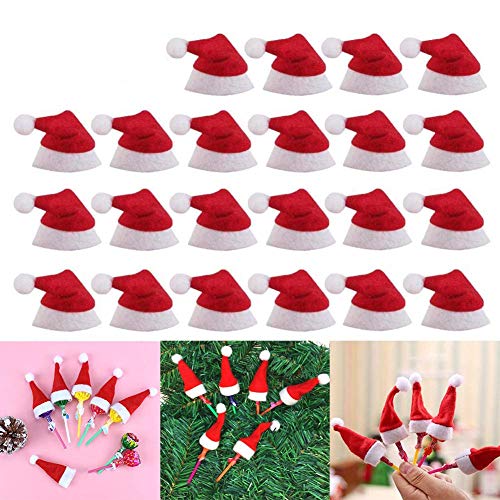 FunMove Mini Gorro de Navidad con Forma de piruleta de Papá Noel, Gorro de Papá Noel, Tapa para Botella de Vino, decoración de Navidad, 50 Unidades