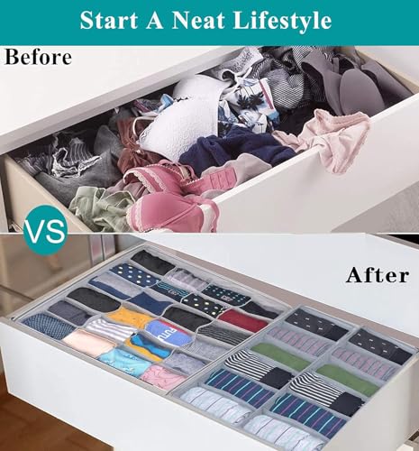 SabMak Underwear Drawer Organiser Divider – Bedroom Storage Boxes for Bras, Underwear, Socks, Ties, Baby Cloths, Wardrobe Clothes Organiser 4-Pieces Grey (Set of 4) - Image 8