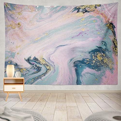 Summor Liquid with Marbled Blue and Pink Marble Gold Rose Pink Golden Acrylic Art Blue Art Nature Home Decorations for Living Room Bedroom Dorm Decor 80 x 60 Inch