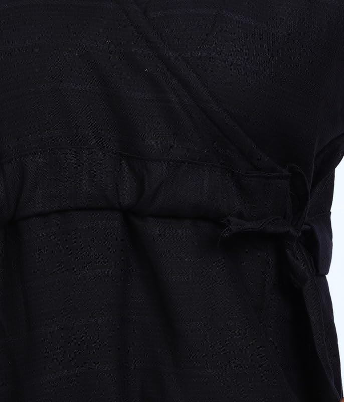 Image of MENMAII Wrap Dress [Size - L- 4XL ] - Full Open Multipurpose Night Gown -a Kind of Adaptive Clothing with Pocket for Women [Black -XL /Knee Length ]