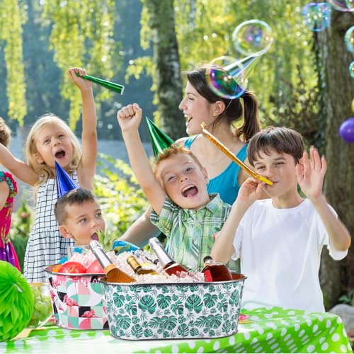 Ninehaoou 4 Pcs Ice Buckets for Parties 4 Gallon Metal Galvanized Beverage Tub Insulated Drink Tub Beer Bucket Tiki Drink Bins with Handle for Wine Champagne Cocktail Beverage Bottle Cooler(Tropical)