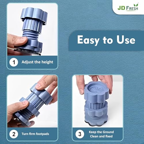 Image of JD FRESH Washing Machine Vibration Pads /Bracket Base for Washing Machine /Refrigerator Stand with Height Adjustment Feet /Floor Trays /Stands with Anti-Slip Rubber (Blue-4 Pcs Set)