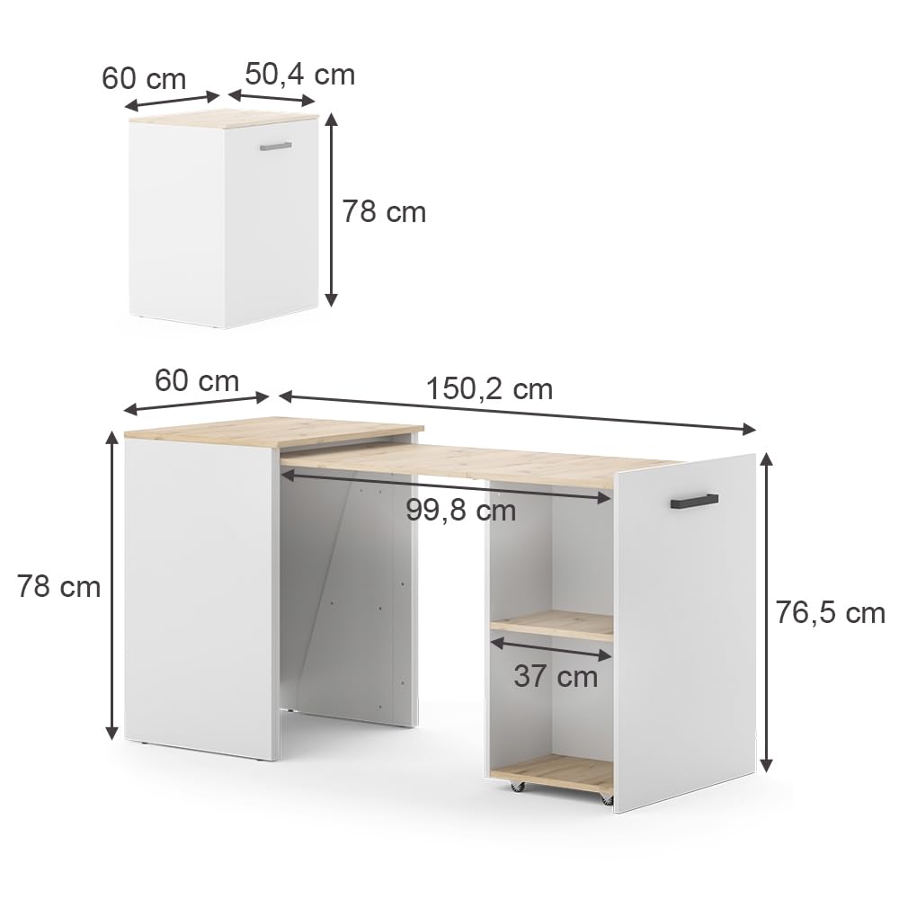 Vicco Bureau Adam, Greige/Artisan, 60x50.4cm | extensible, avec surface de rangement ouverte pour le stockage de matériel d’écriture