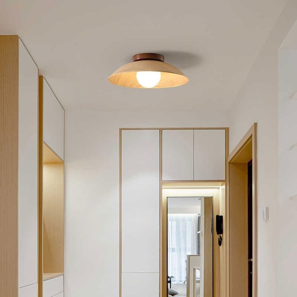 Wabi Sabi Lampa sufitowa z orzecha włoskiego, 30 cm (11,8 cala), nowoczesny styl z połowy wieku, do przedpokoju, przedpokoju, schodów, małej cylindrycznej oprawy oświetleniowej (kolor