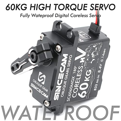 Sincecam 60Kg High Torque Steering Servo Waterproof Ip67 180° Rc Digital Coreless Servo Full Aluminum Case Reinforced Steel Oblique Gear Servo Compatible 1/10 1/12 Rc Boat Helicopter #TOP1