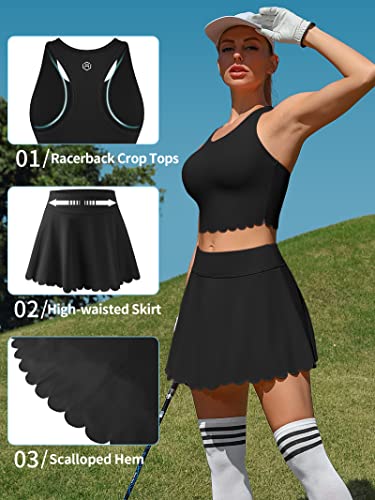 Attraco 2 Piece Womens Workout Tennis Dress Sleeveless Golf Athletic Dresses Black M #TOP2