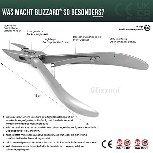 Blizzard Nagelzange - Eckenzange Extra schlank - Podologie-Werkzeug für Arbeiten bis in den Nagelfalz und Eckenbereich - Fußpflege Edelstahl - 13 cm