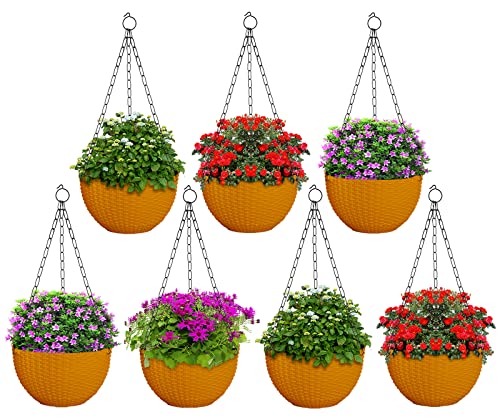 Image of Heat Home Plastic Hanging Flower Pot for Balcony & Railing Set (Yellow, Set of 7)