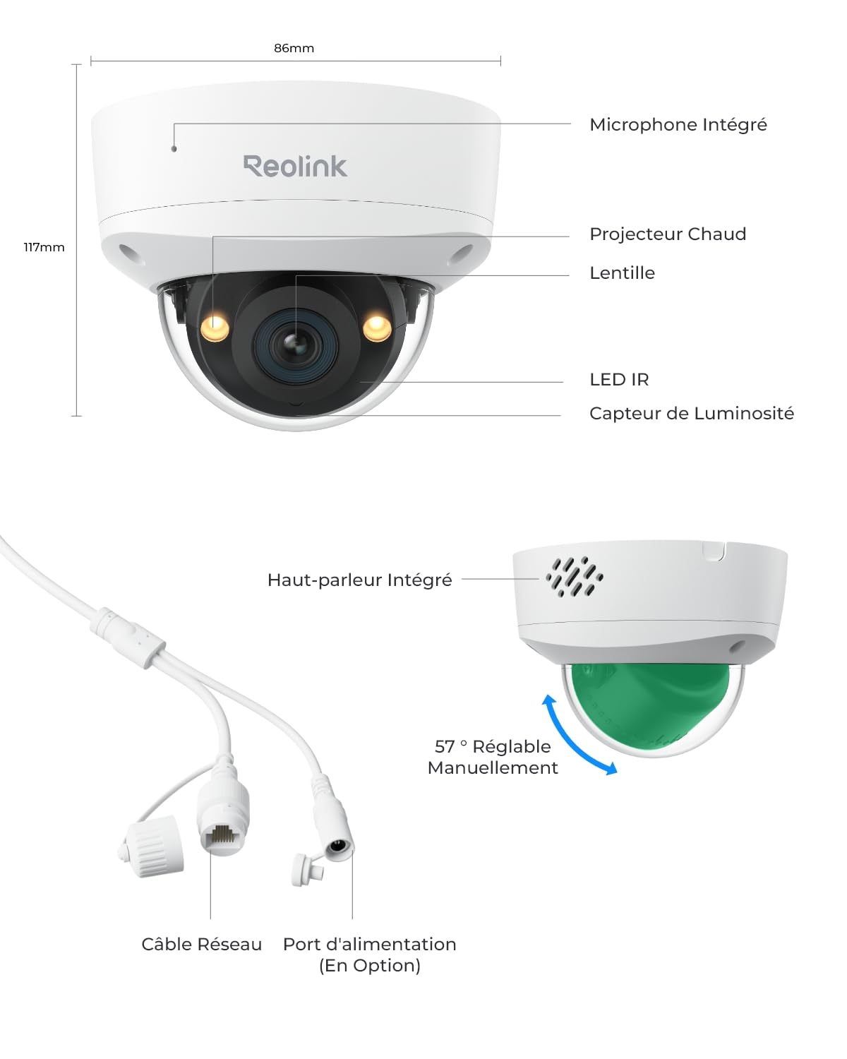 Reolink 12MP Caméra Surveillance PoE, Grand Angle de Vue 145°, Anti-Vandalisme IK10, Vision Nocturne Couleur, Audio Bidirectionnel, Détection Personne/Véhicule/Animal, IP67, RLC-1240A