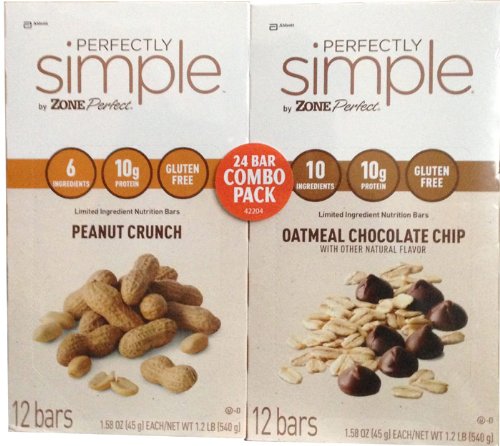 Perfectly Simple 12-Peanut Crunch & 12-Oatmeal Chocolate Chip, 24 Bars Combo Pack (1.58oz each)