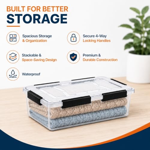 Image of Stackable Storage Box with Lids, 32L, Pack of 2 | Waterproof, Clear, Heavy Duty, Bulk Storage