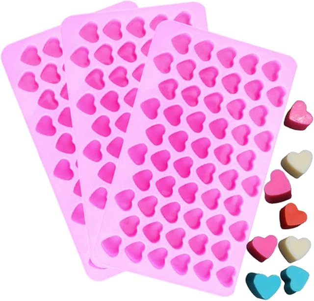 RiSai 1pc Heart Silicone Mould, 55 Hearts Non-Stick Chocolate Candy Ice Jelly Sweets Molds, DIY Wax Melt Moulds, Baking Cake Topper Decoration