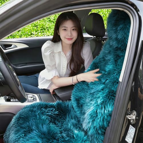 Image of OGLAND Fluffy Sheepskin Car Seat Cover for Soft Natural Wool Cushion Pad