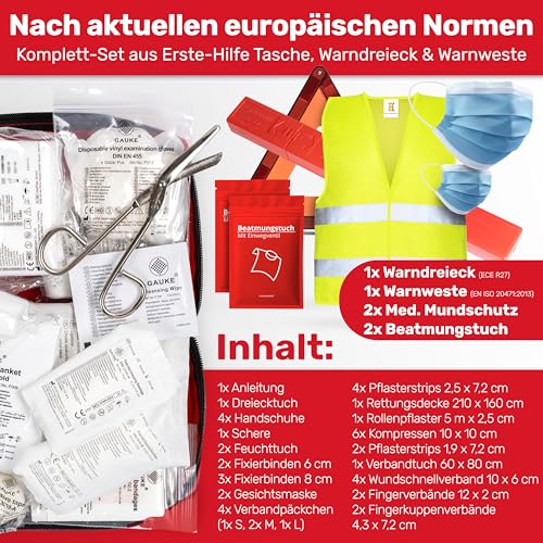 Erste Hilfe Set Auto 3in1 Norm 2026 Verbandskasten Warndreieck & Warnweste – Ansicht 2
