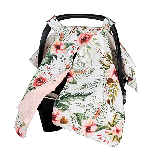 Image of insular Floral Car Seat Covers for Babies, Infant Minky Car Seat Canopy Cover for Boys Girls, Newborn Carseat Cover, Breasstfeeding Nursing Cover, Rose