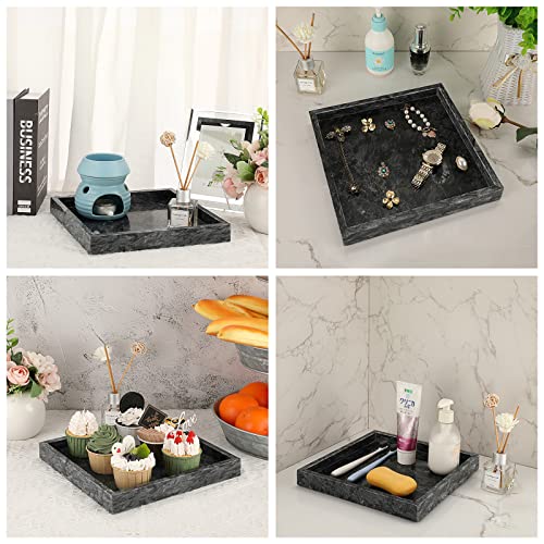 Hipiwe Marble Stone Tray Perfume Tray Marble Bathroom Counter Tray Candle Tray Home Decorative Tray For Coffee Table, Vanity, Dresser, Nightstand (Sqaure,9.8Inch (Medium, Black) #TOP2