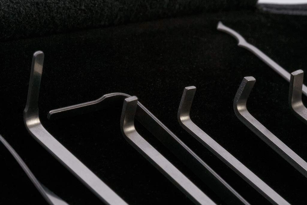 Multipick Elite 19 – Lockpicking-Set Master – Vorhängeschloss und Riegel – Set Schlüssel für Anfänger und Pro, 19-teilig – Made in Germany – Dicke 0,4 und 0,6 mm