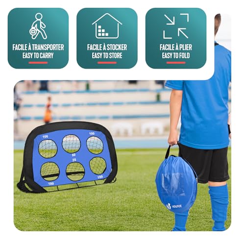 VOUNOT® Set 2 Porterías Fútbol Niños Plegable Mini Portería 120x80x80cm Red de Fútbol Exterior 4 en 1 con Dianas Intercambiables Bolsa de Transporte Equipo Portátil de Entrenamiento para Jardín Parque - imagen 6