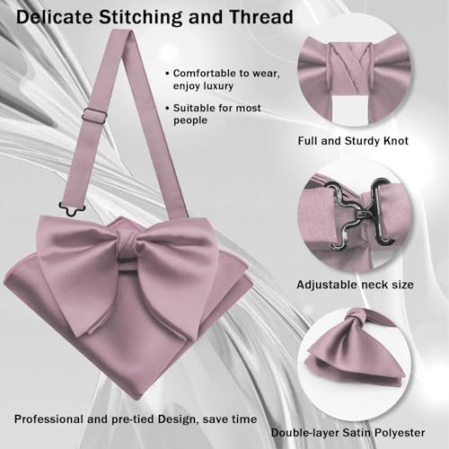 Image of Mens Bow Tie Pre Tied Oversized Bow Ties for Men Satin Bowties for Tuxedo Wedding Party Banquet