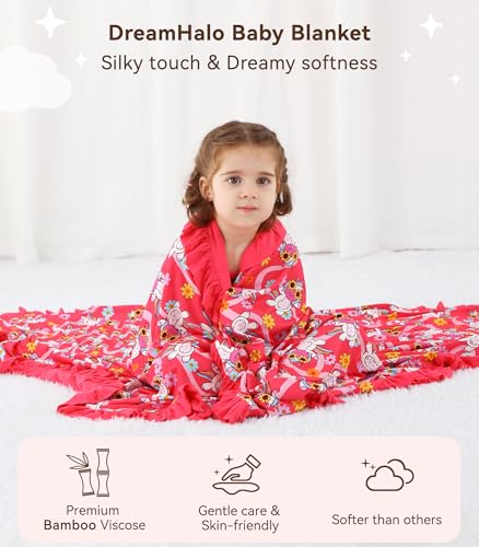 Image of Premium Baby Blankets, Soft Viscose from Bamboo Blanket for Girls, Nursery Crib Bedding Quilt for Newborn and Toddler, Ruffle Blanket Cooling for Hot Sleepers 50''x50'' Pink Unicorn