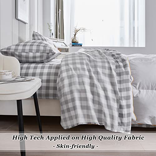 Hig 4 Pcs Washed Microfiber Grey And White Plaid Print Sheet Set, Ultra Soft Geometric Bed Set Fits Up To 14" Deep Pocket, Classic Minimalist Style Buffalo Check Sheet Set For Bedroom, Queen(Check) #TOP1