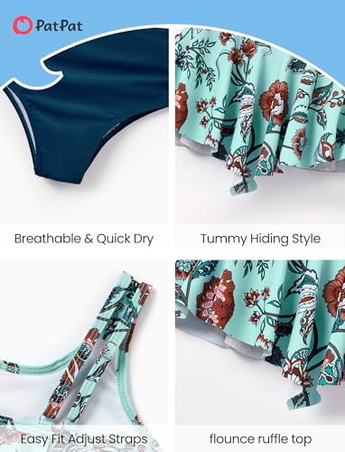 Image of PATPAT Family Matching Swimsuits Two Piece Hawaiian Tropical Beach Bikini and Swim Trunks Set Mommy and Me Bathing Suits