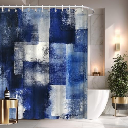Rideau de douche imperméable bleu marine 123x205cm à motif abstrait géométrique