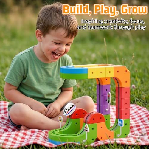 Image of KlickRail Electric Train Set Flexible Race Track for Kids 4 6 7 8, 48 Pcs Car Track for Toddlers 3-5, Building Toy Train Track Gravity-Defying 3D Embedded Layouts & Motorized Car, STEM Easter Gift