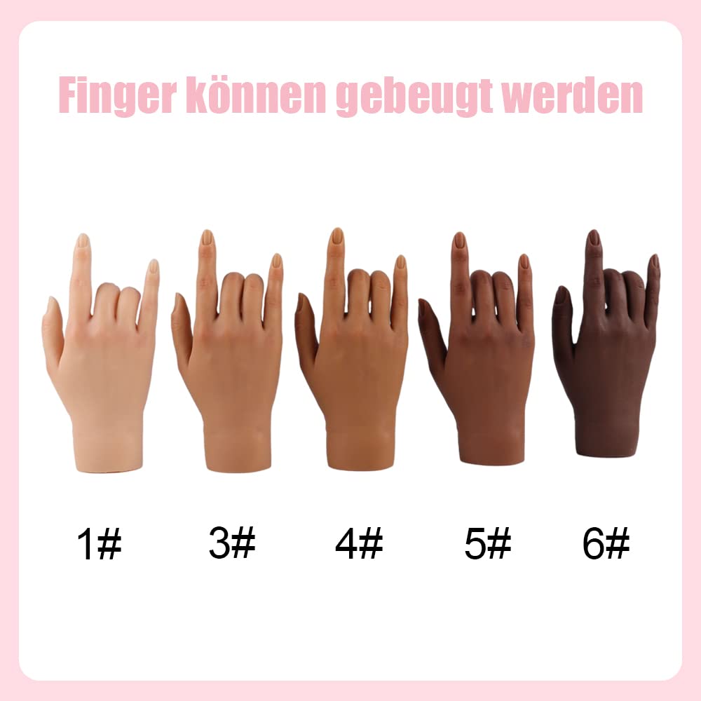 KnowU Übungshand Für Nageldesign mit Ständerhalter, Übungshand Für Gelnägel Silikon, Fake Hand, Übungshand Für Acrylnägel,Übung Training Hand Modell Rechts